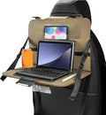Car Steering Wheel Tray, Foldable Car Laptop Desk Eating Food Tray with Transparent Holder & Tissue Box, Adjustable Back Seat Headrest Table for in-Car Dining Working Studying (Beige)