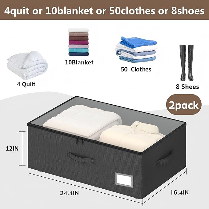 Underbed Storage With Wheels, No Assemble Required 12 inches Height Under bed Storage Bins,Large Capacity Rolling Shoe Storag
