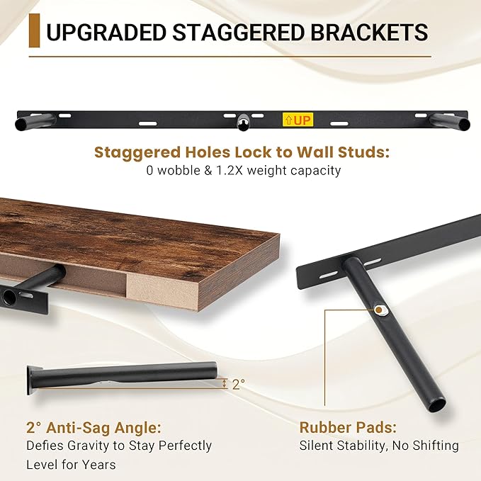 Vivelove 55x12 Floating Shelves, Deep Floating Shelves for Wall with Invisible Brackets, for Living Room Bedroom, Farmhouse R