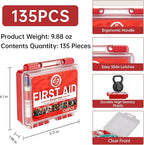 Mini First Aid Kit - 135 Piece HardCase First Aid Box for Home, Car, Travel, Camping, Hiking, Truck, Sports, Office, Vehicle 