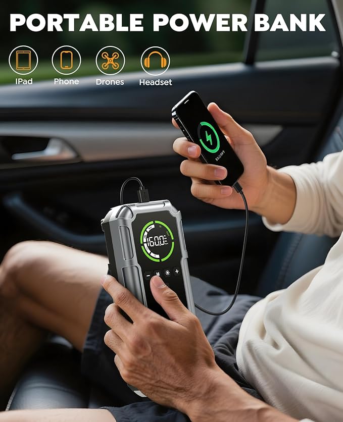Car Battery Jump Starter with Air Compressor 8000A 160PSI, Car Jumper Starter Portable (All Gas/10L Diesel), Jump Starter