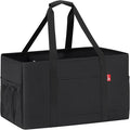 Extra Large Utility Tote Bag, Foldable Reusable Grocery Bags with Metal Wire Frame & Reinforced Bottom Board, Stand Up Large Utility Tote for Shopping, Beach Bag, Laundry, Car (Black)