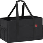 Extra Large Utility Tote Bag, Foldable Reusable Grocery Bags with Metal Wire Frame & Reinforced Bottom Board, Stand Up Large Utility Tote for Shopping, Beach Bag, Laundry, Car (Black)