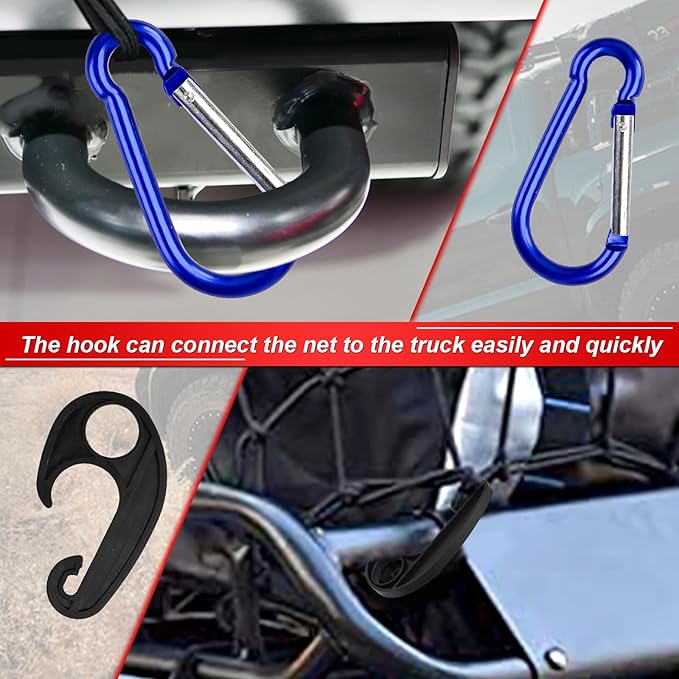 3’x4’ Truck Cargo Net Expands to 6' x 7' with 4"x4" Mesh Grid Super Duty Bungee Heavy Duty Bed Netting for Truck Bed Stretches with 12 Adjustable Metal Carabiners by Cenipar