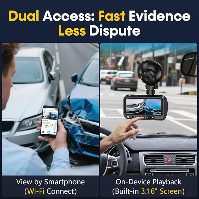 Front and Rear Dash Cam for Car: 4K+1080P Dual Dashcam Record Every Moment for Accident Evidence - 5G WiFi Quick Video Access