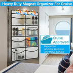 Magnetic Cruise Organizer, 8 Large Durable Pockets Over The Door Organizer For Cruise Ships, Magnetic & Hanging Cruise Organi