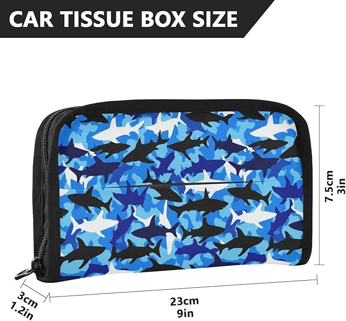 Car Tissue Holder Car Visor Organizer Tissue Box Holder for Car Sun Visor Organizer with Car Vehicle Accessories Essentials Interior for Women Men Bright Blue Marine Shark