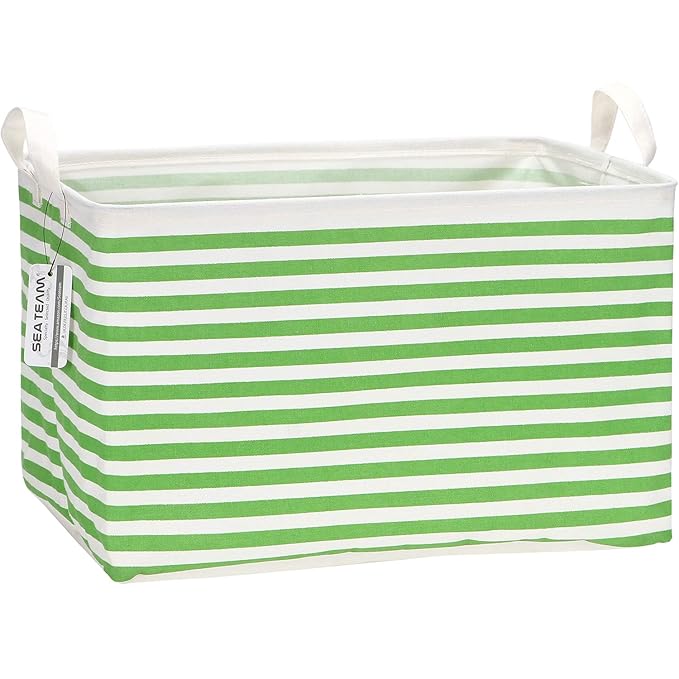 Sea Team Collapsible Canvas Fabric Storage Basket with Handles, Rectangle Waterproof Storage Bin, Box, Cube, Foldable Shelf B