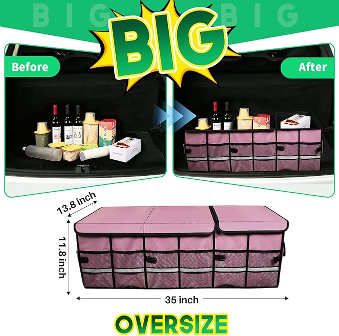 Big Car Trunk Organizer, Cargo Organizer SUV Trunk Storage Non Slip Bottom Waterproof Collapsible Durable Multi Compartments-(