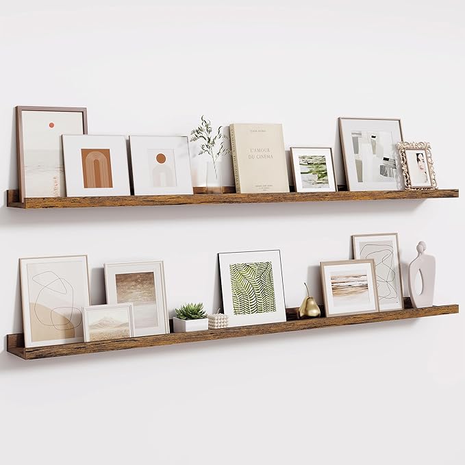Fun Memories Long Wall Shelves Set of 2-60 Inch Floating Shelves for Wall - Picture Ledge Shelf with Lip for Storage - Wall -