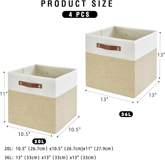 Bagnizer Collapsible Fabric Storage Cube Bins with 2 Reinforced PU Handles, Foldable Storage Organizer Baskets for Closet, Sh