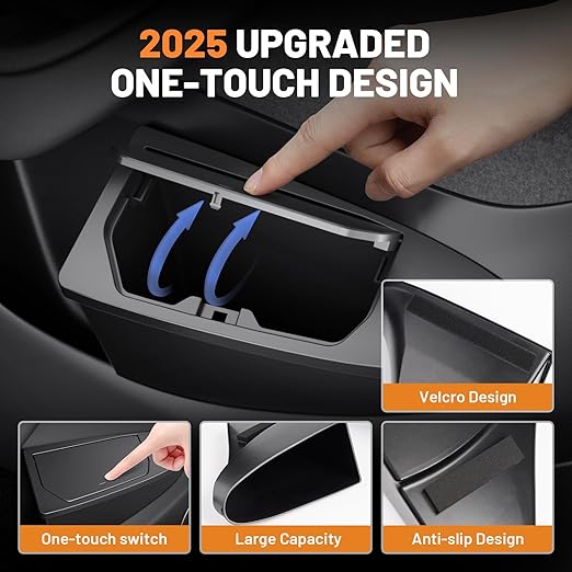 Shademax 2PCS Car Front Door Trash Can for Tesla Model Y Juniper 2026 2025, Side Door Storage Box Organizer with Push-to-Open Lid Design ABS Front Seat Garbage Can Bin for New Model Y Accessories 2026