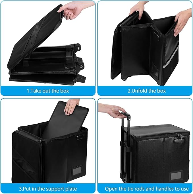 Fireproof File Box with Wheels, Collapsible Rolling Fireproof Document Bag with Lock, Fireproof Box with Handle & Casters, Mo