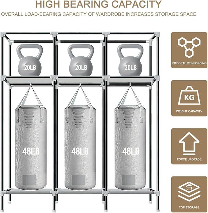 Portable Wardrobe for Hanging Clothes, 67" x 17.7" x 63‘’Covered Portable Wardrobe withWardrobe with Alloy Steel Connectors, 