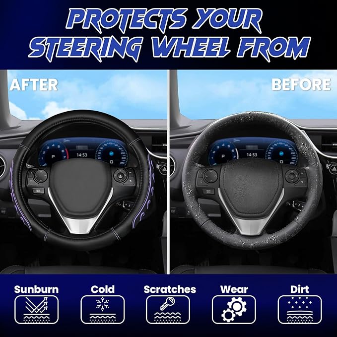 Ventilated Heart-Shaped Steering Wheel Cover with Anti-Slip Leather Grip. Compatible with Ford, Toyota, Honda, Nissan, and Ch