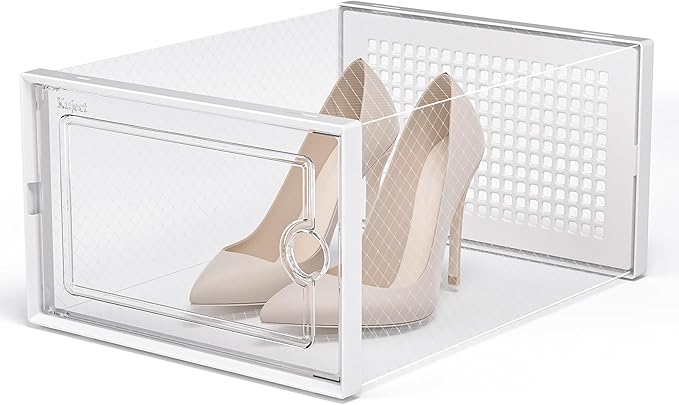 Kuject X-Large Shoe Storage Boxes Organizers Clear Plastic Stackable 12 Pack, Shoe Rack & Holder Substitute, Sneaker Containe