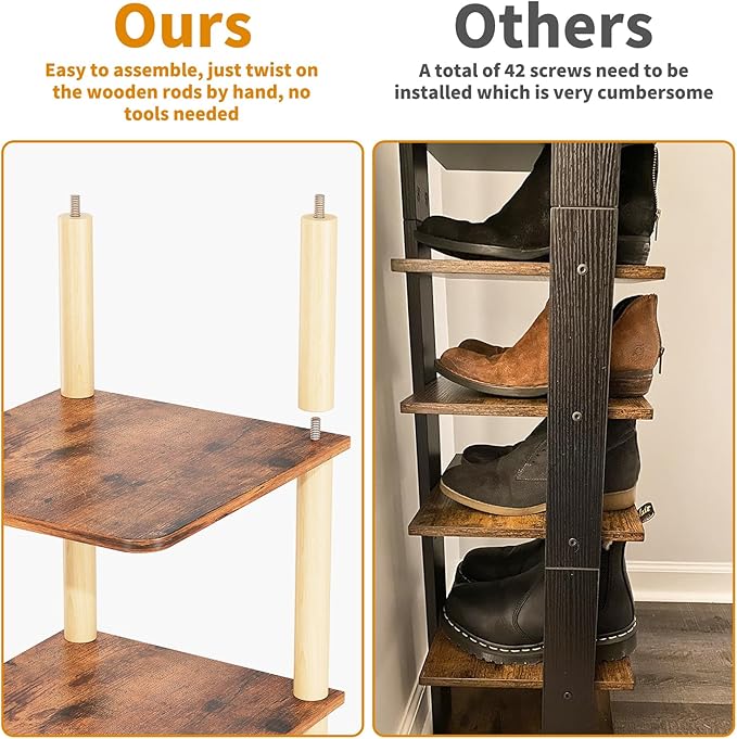 LUCKNOCK Vertical Shoe Rack, 8-Tier Tall Narrow Shoe Organizer for Entryway, Closet, Dorm & Small Spaces, Freestanding Wooden