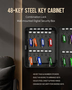 Uniclife 48 Position Key Cabinet with Combination Lock Resettable Black Digital Security Storage Box Steel Key Organizer with