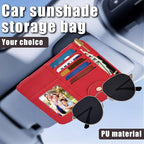 Visor Organizer, Red Sunglass Holder For Car, Sunvisor Organizers with Multiple Pockets and Picture Frame, Essential Car Interior Accessories for Women and Men