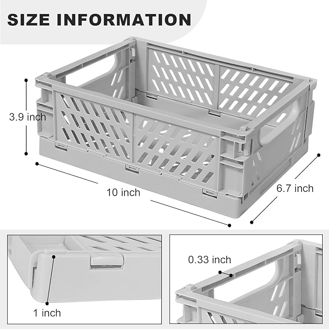 Tobeso-Nuoze Pastel Plastic Storage Baskets 2 Pack, Collapsible Crates for Organizing, Space-Saving Bins for Kitchen, Office,