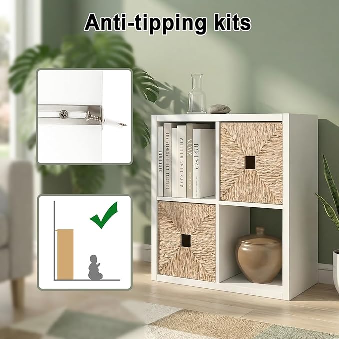 CTESNE【2026 Wooden Thick Frame 4 Cube Storage Organizer Shelf with Anti-Tipping Kits + Reversible Open Back Bookcase, Horizon