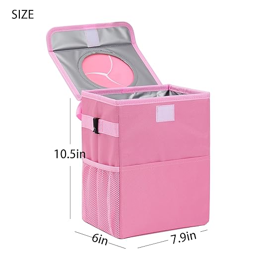 Car Garbage can with lid Leak Proof Vehicle Trash Can 3 Storage Pockets Hanging Waterproof car Trash Bag for SUV Pink