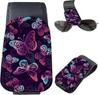 Sunglasses Holder for Car Visor, PU Leather Glasses Clip Organizer, Cute Magnetic Eyeglass Holder for Vehicle Sun Visor, Car Interior Accessory for Women & Men Neon Purple Butterflies