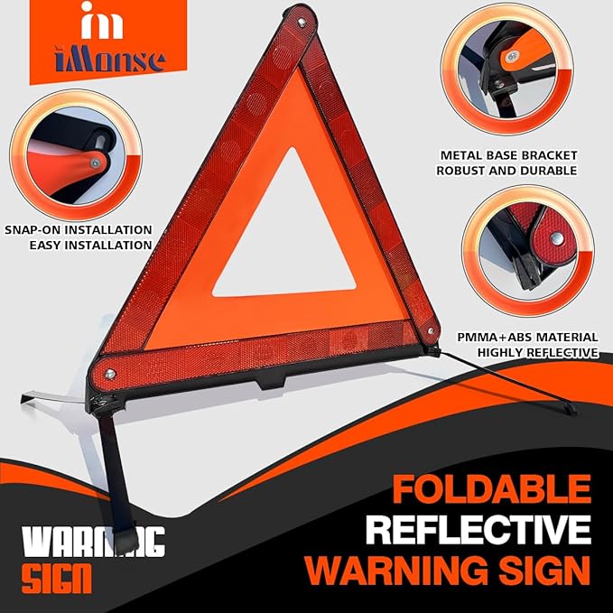 Warning Safety Triangle Kit, Emergency Roadside Warning Reflective Triangle 2 Packs with 1 LED Road Flare Light, Foldable wit