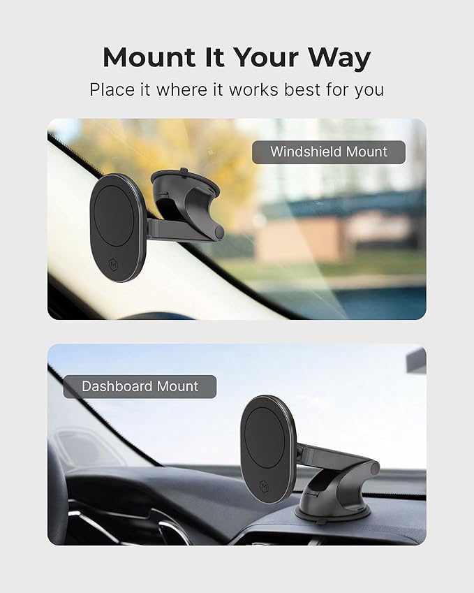 Magsafe Magnetic Phone Car Mount - Magnetic Cell Phone Holder for Car - Magsafe Compatible with iPhone 14/15/16/17, iPhone Air & Smartphone - Suction Cup Base for Dashboard & Windshield