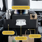 Backseat Car Organizer, 4 in 1 Multifunctional Car Back Seat Storage Organizer with Tissue Box, 2 Cup Holders, Phone Stand and Hooks, Automotive Seat Back Organizers (Brown)