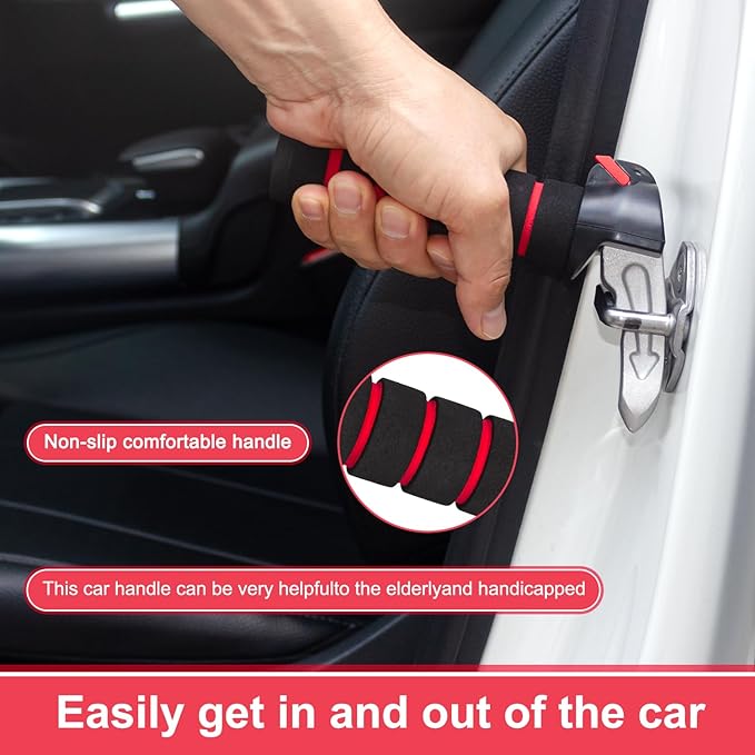 3 in 1 Car Door Assist Handle for Elderly & Handicapped with Window Breaker & Seatbelt Cutter (Red-2 Packs)