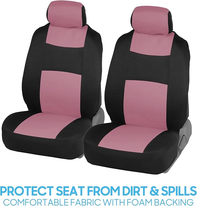 BDK PolyPro Car Seat Covers Full Set in Pink on Black, Front and Rear Split Bench Seat Covers for Cars, Easy to Install Car S