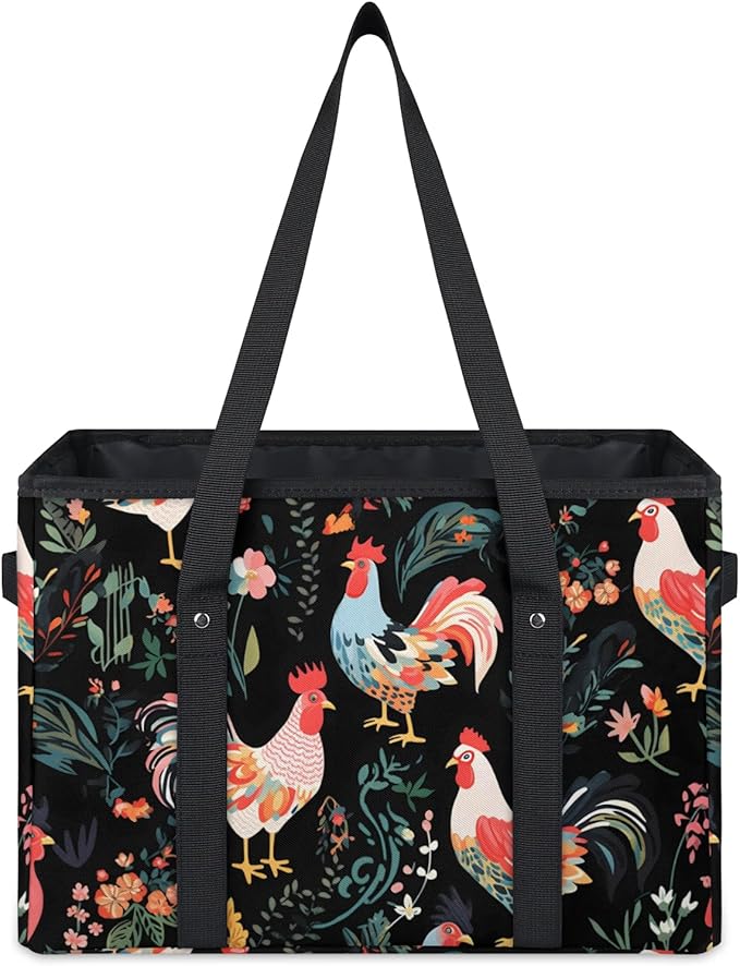 Reusable Grocery Bags Heavy Duty Shopping Bags Foldable Large Tote Bags with Long Handles & Hard Bottom