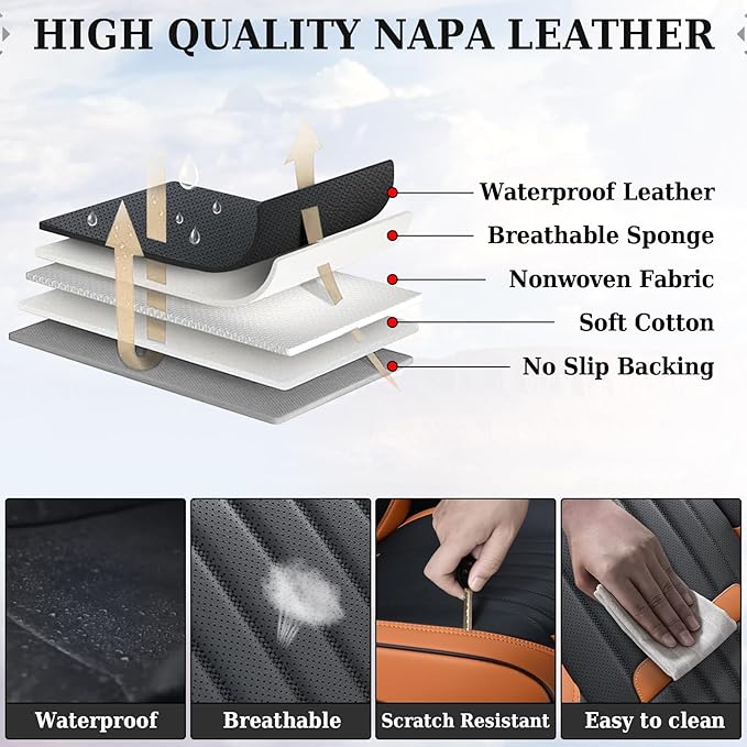 Coverado Car Seat Covers Front, Seat Covers for Cars, Waterproof 2-Pack Car Seat Cushions, Leather Carseat Seat Protectors, U