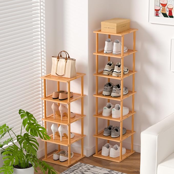 MHXW SXPN Bamboo Free Standing Shoe Rack Shelf Multi Tier Tall Wooden Stackable Shoes Rack Organizer for Closet Front Door En
