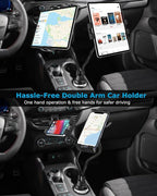 woleyi Cup Holder Tablet Mount for Car, [Double Device Clamp] Dual iPad Phone Car Mount with 10" Gooseneck Adjustable Arm for iPad Pro Air Mini, Galaxy Tabs, Z Fold, Fire HD, iPhone, 4.7-13" Devices