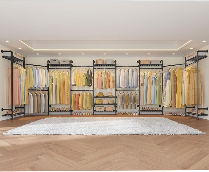 Timate F4 Wall Mounted Clothes Rack Industrial Pipe Clothing Rack for Hanging Clothes, Expandable Garment Rack Heavy Duty War