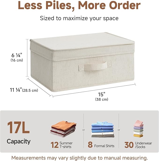 StorageWorks Closet Storage Bin with Lids, Decorative Storage Boxes with Handle, Fabric Storage Bins for Clothes, 15" x11¼x 6