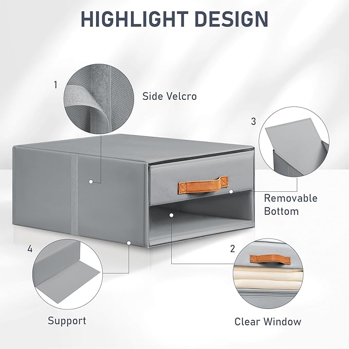 DIMJ Closet Organizers and Storage - Fabric Storage Bins with Drawers for Closet Clothes Organizers with Clear Window, Stacka