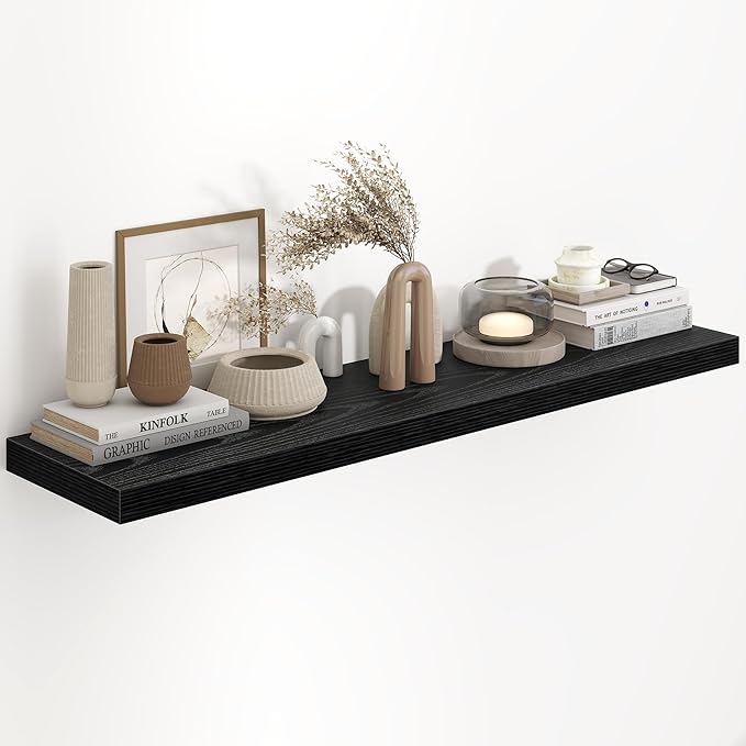 Fun Memories 48 Inch Floating Shelves in Black, 9.3 Inch Deep Floating Shelf for Bathroom Living Room Kitchen, Rusitc Wall Mo