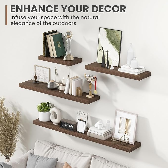 55 Inch Floating Shelves, 8 Inch Deep Floating Shelves for Wall, Hanging Shelf with Invisible Brackets, Deep Shelves for Bath