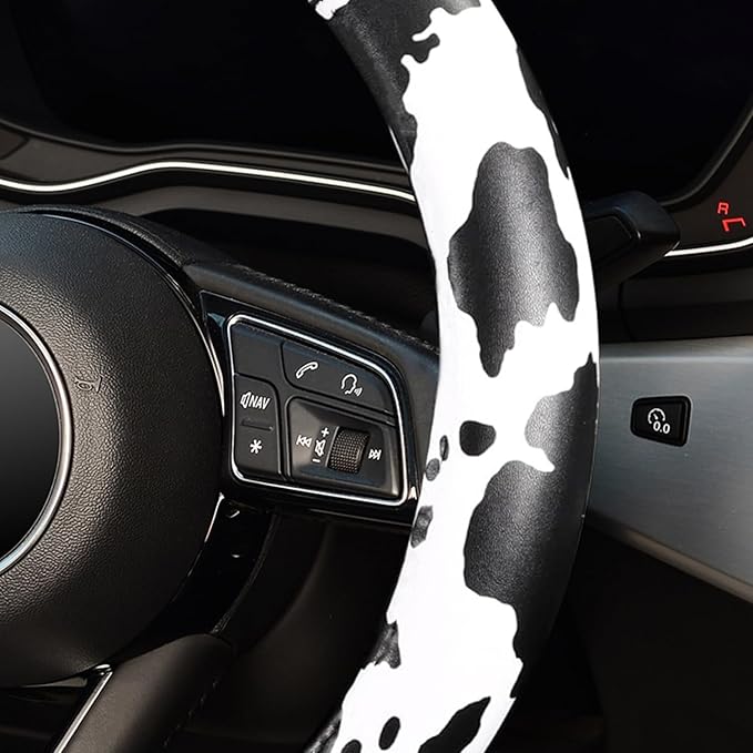 ZHOL 16 inch Steering Wheel Cover Cow Print, Breathable Microfiber Leather Compatible Large-Size for F150 F250 F350 Ram 4Runn