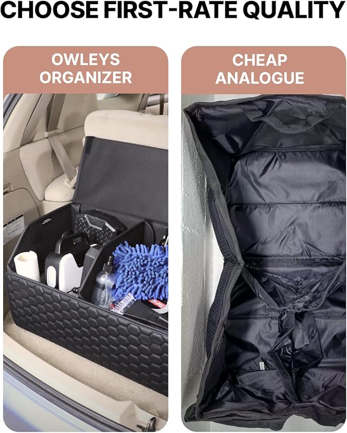 Owleys Car Storage Organizer Bundle - Two Foldable Crates For Groceries, Gear & Trips - Durable SUV And Truck Storage Set -