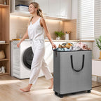 SpaceTrove Laundry Basket with Wheels, Collapsible Laundry Baskets, Laundry Hamper with Handles Detachable Wheels, Rolling La