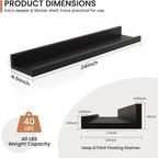 Fun Memories Picture Ledge Shelves Set of 2, 24 Inch Rustic Wall Mounted Floating Shelves with Lip for Home Storage and Décor