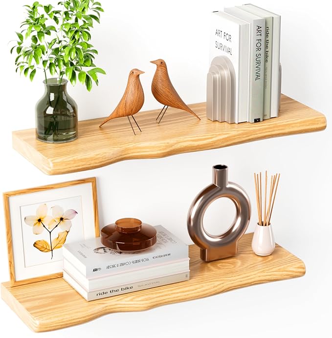 Floating Shelves for Wall 24 Inch Wooden Floating Shelves Live Edge Shelf with Unique Natural Grain Wall Mounted Rustic Pine 
