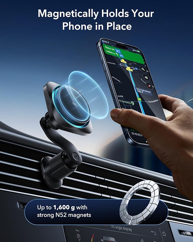 ESR OmniLock Qi2.2 Certified 25W MagSafe Car Mount Charger with CryoBoost, Phone Cooling MagSafe Car Charger, 360° Rotatable, Air Vent Magnetic Car Phone Holder for iPhone 17/16 with iOS 26, S26 Ultra