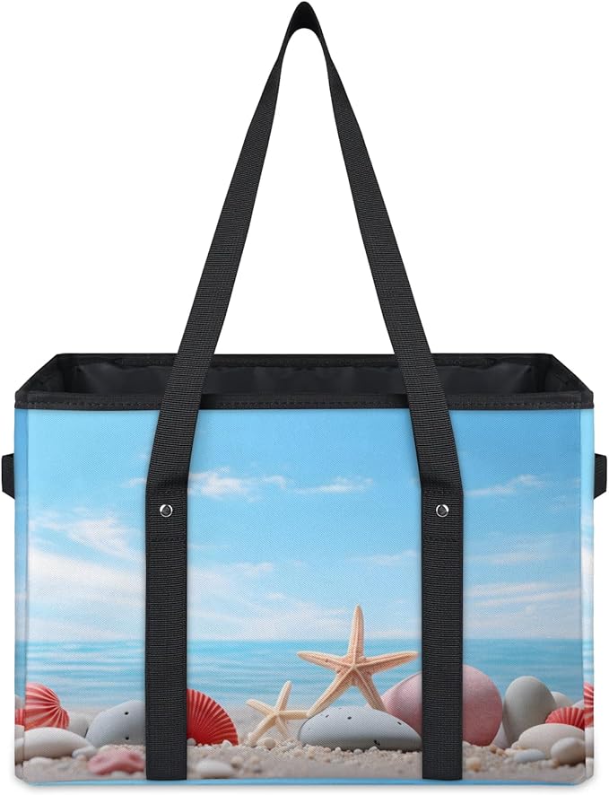 Reusable Grocery Bags Heavy Duty Shopping Bags Foldable Large Tote Bags with Long Handles & Hard Bottom