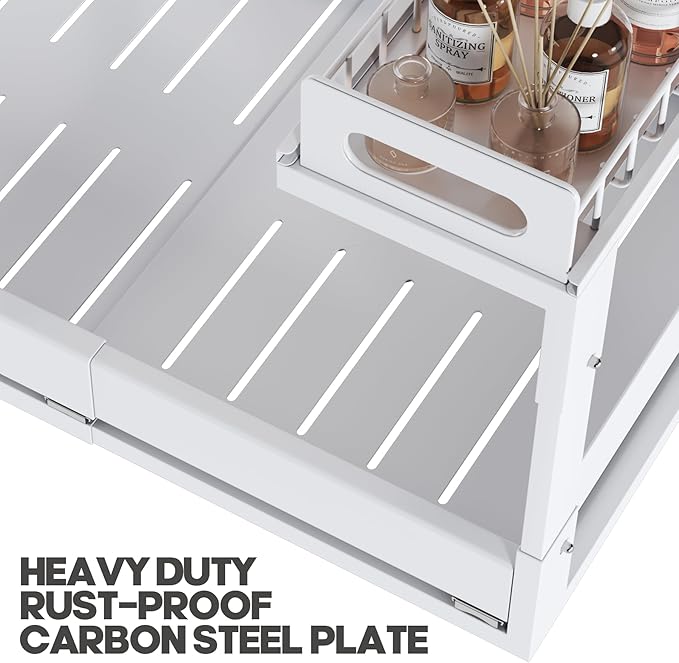 1 Pack-16"-26"W Expandable Under Sink Organizer With Upgrade Ball-Bearing Slide,2-Tier Pull Out Under Cabinet Organizer Heigh