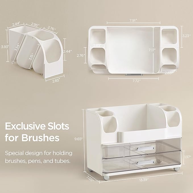 HBlife Makeup Organizer for Vanity with Brush Holder, Large Bathroom Countertop Cosmetic Organizer Skin Care Storage, Easy to